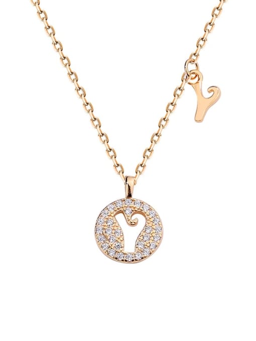 A1573 Champagne plated gold Y 925 Sterling Silver Rhinestone Geometric Minimalist Necklace