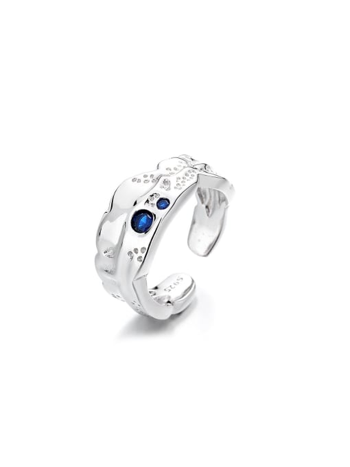 TAIS 925 Sterling Silver Cubic Zirconia Blue Geometric Vintage Band Ring 0