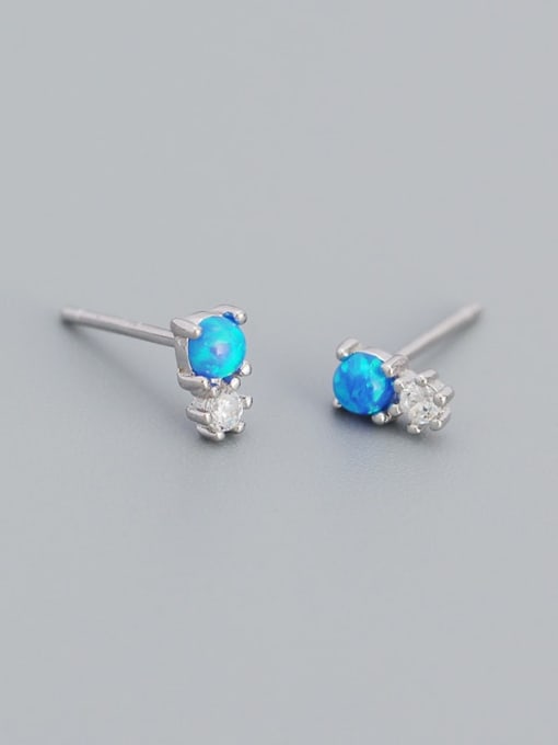 platinum+blue 925 Sterling Silver Cubic Zirconia Geometric Dainty Stud Earring