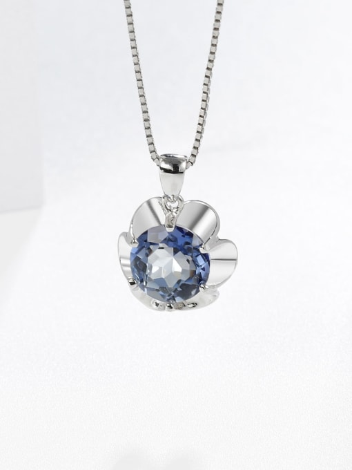 ZXI-SILVER JEWELRY 925 Sterling Silver Swiss Blue Topaz Flower Minimalist Necklace 3