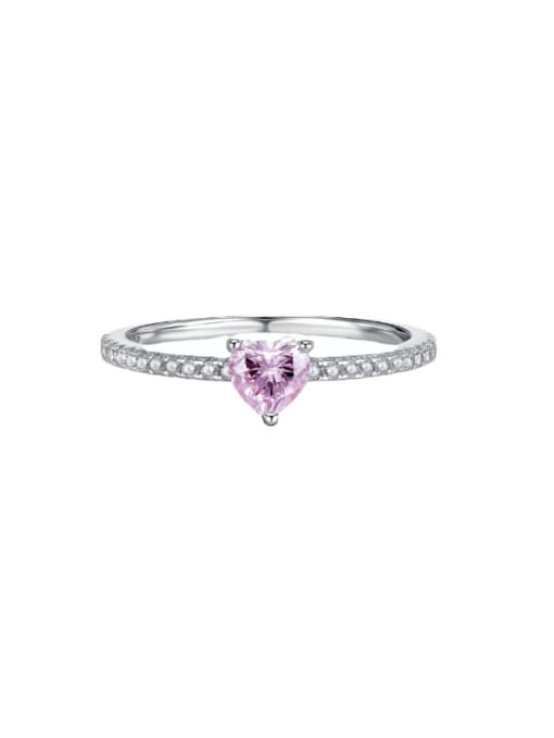 R400 pink 925 Sterling Silver High Carbon Diamond Heart Dainty Band Ring