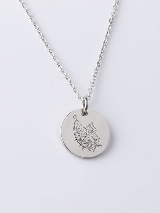 YP001 137 20MM Stainless steel Round Butterfly Minimalist Necklace