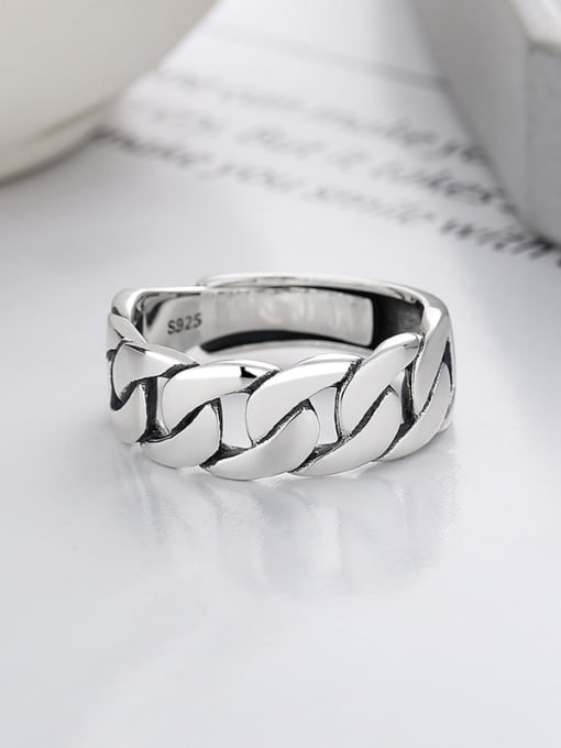 TAIS 925 Sterling Silver Geometric Chain Vintage Band Ring 2