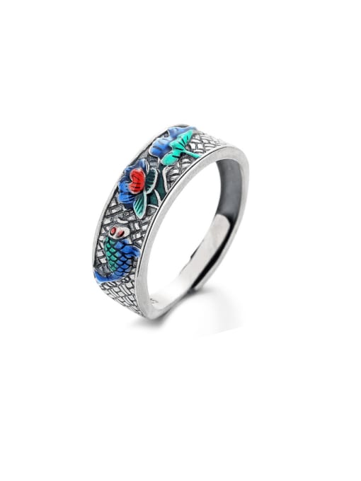 TAIS 925 Sterling Silver Enamel Flower Vintage Band Ring 2