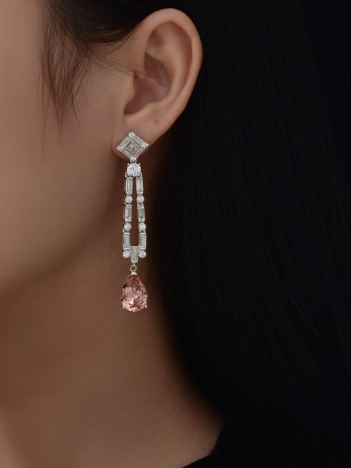 A&T Jewelry 925 Sterling Silver High Carbon Diamond Pink Water Drop Dainty Drop Earring 1