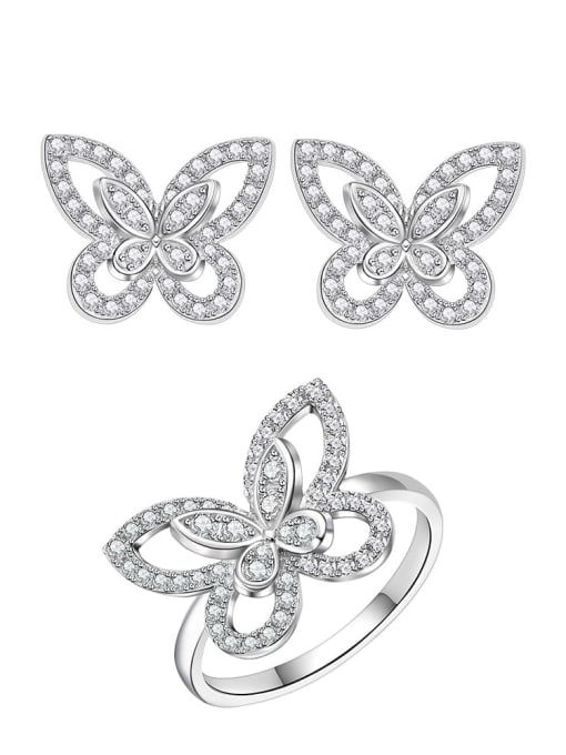 Two-piece set No. 6 925 Sterling Silver Cubic Zirconia Butterfly Minimalist Band Ring