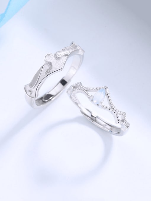 PNJ-Silver 925 Sterling Silver Cubic Zirconia Irregular Minimalist Couple Ring 2