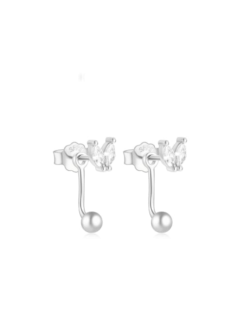 Platinum 1 Brass Cubic Zirconia Leaf Minimalist Stud Earring