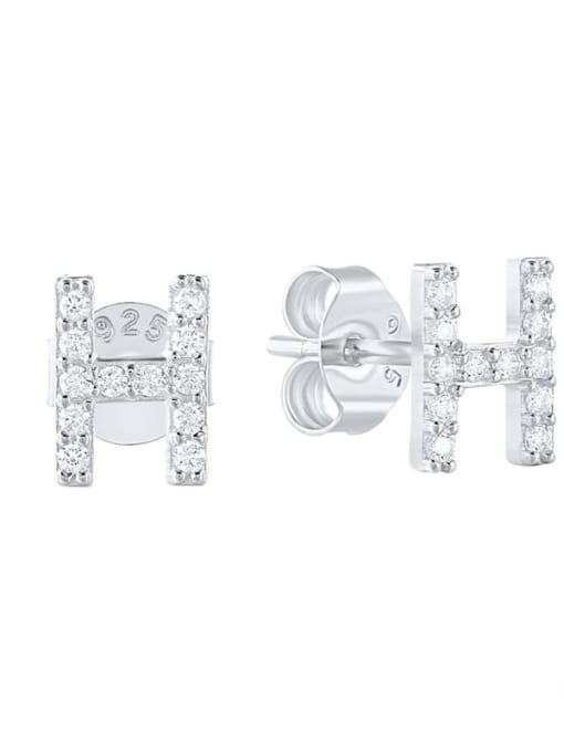 Platinum H 925 Sterling Silver Cubic Zirconia Letter Dainty Stud Earring