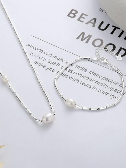 TAIS 925 Sterling Silver Imitation Pearl Irregular Minimalist Necklace 2