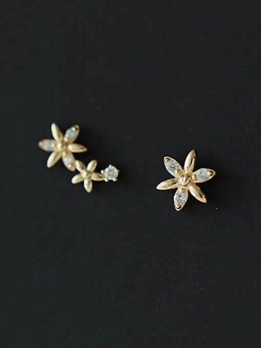 ZEMI 925 Sterling Silver Cubic Zirconia Flower Dainty Stud Earring 2