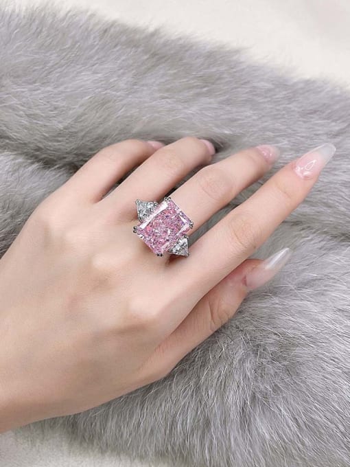 A&T Jewelry 925 Sterling Silver High Carbon Diamond Pink Geometric Luxury Ring 1