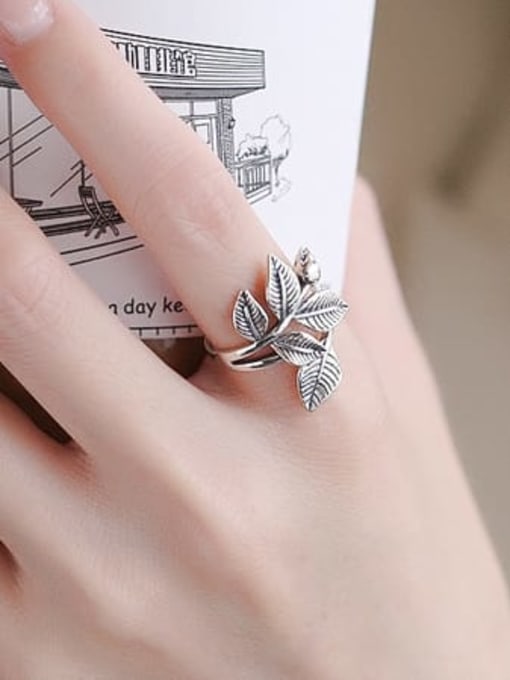 TAIS 925 Sterling Silver Flower Leaf Vintage Band Ring 2