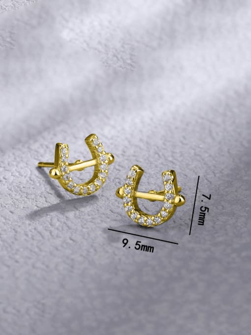 golden 925 Sterling Silver Cubic Zirconia U Shape Minimalist Stud Earring