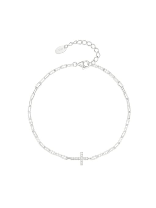 YUANFAN 925 Sterling Silver Cubic Zirconia Cross Minimalist Hollow Chain Bracelet 3