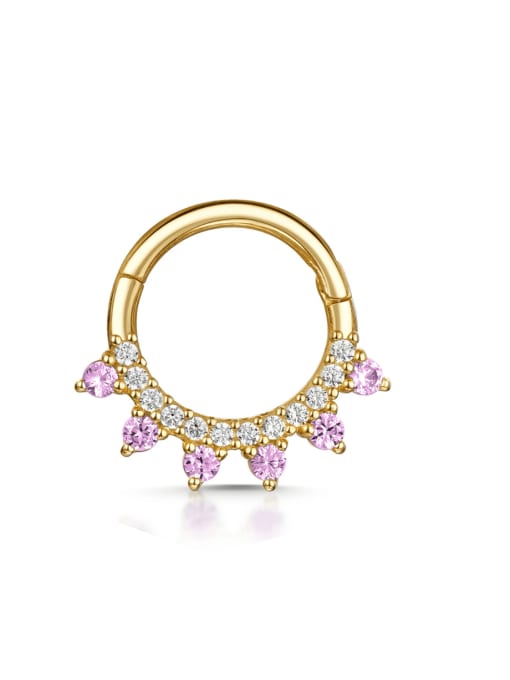 Gold single pink diamond 925 Sterling Silver Cubic Zirconia Geometric Dainty Nose Rings(Single-Only One)