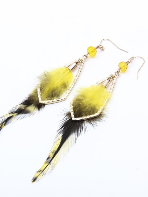 yellow Alloy Feather Bohemia Hand-Woven Drop Earring