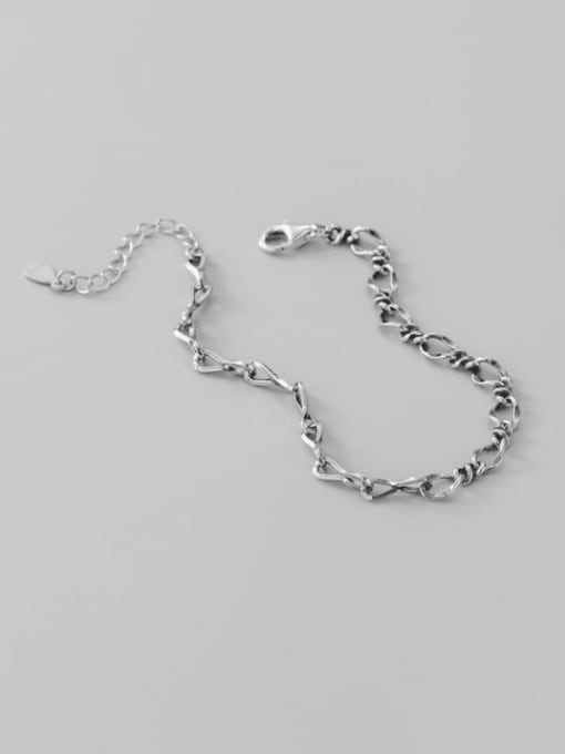 AB Bracelet 925 Sterling Silver  Hollow Geometric Chain Vintage Link Bracelet