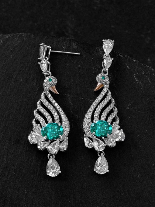 Palaiba green 925 Sterling Silver High Carbon Diamond Swan Luxury Cluster Earring