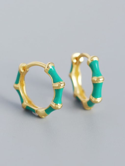 Gold (green) 925 Sterling Silver Enamel Geometric Minimalist Hoop Earring