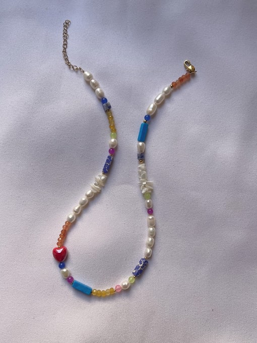W.BEADS Natural Stone Multi Color Minimalist Freshwater Pearls Hand Beaded Necklace 2
