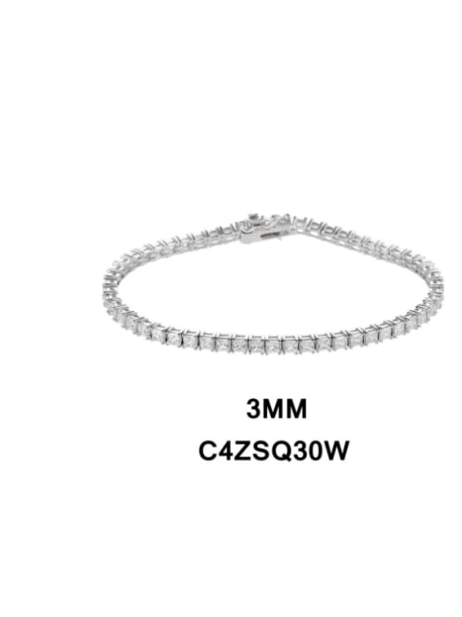 Four Claw white Stone 3mm-18cm 925 Sterling Silver Cubic Zirconia Geometric Luxury Link Bracelet
