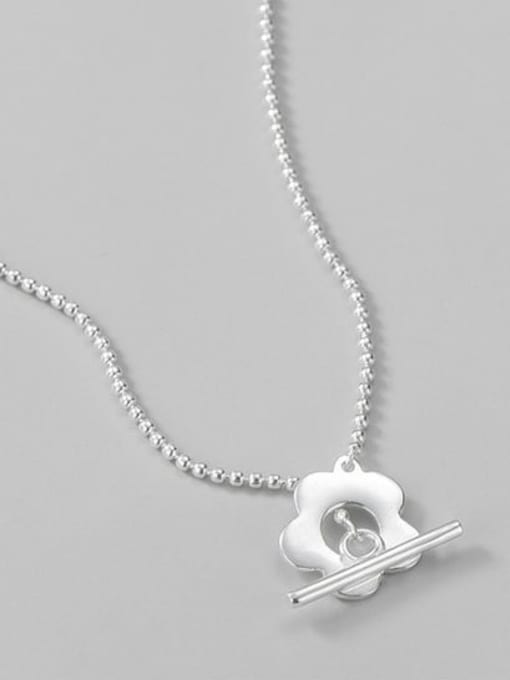 Ot button floret Necklace Silver 925 Sterling Silver Flower Minimalist  Bead Chain Necklace