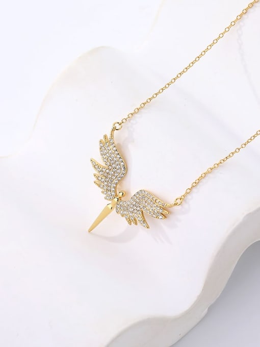 F564F Gold 925 Sterling Silver Cubic Zirconia Wing Minimalist Necklace
