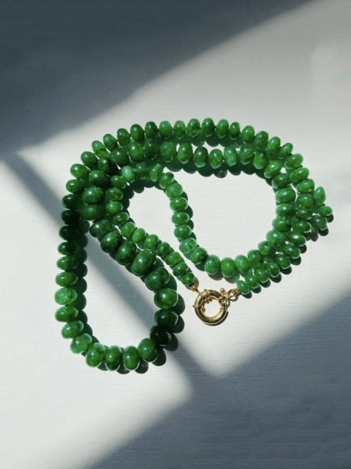 Spinach green knot 43cm Titanium Steel Natural Stone Geometric Bohemia Handmade Beaded Necklace