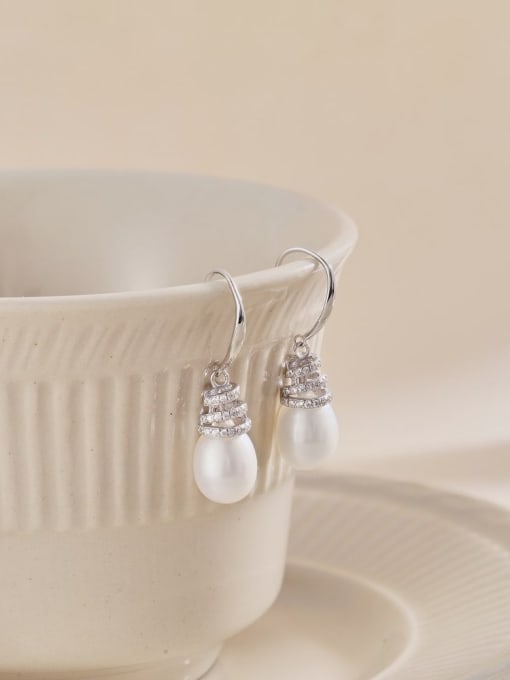STL-Silver Jewelry 925 Sterling Silver Cubic Zirconia Water Drop Minimalist Hook Earring 2
