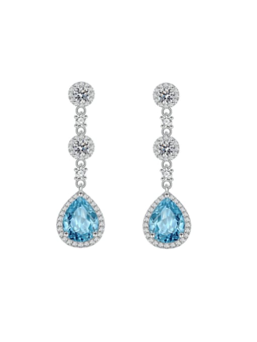 A&T Jewelry 925 Sterling Silver Swiss Blue Topaz Geometric Dainty Drop Earring 0