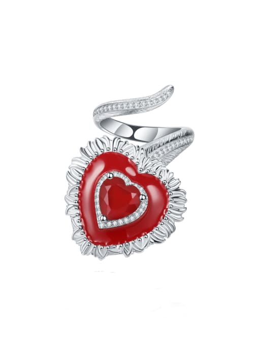 Red Agate Ring 925 Sterling Silver Garnet Heart Classic Band Ring