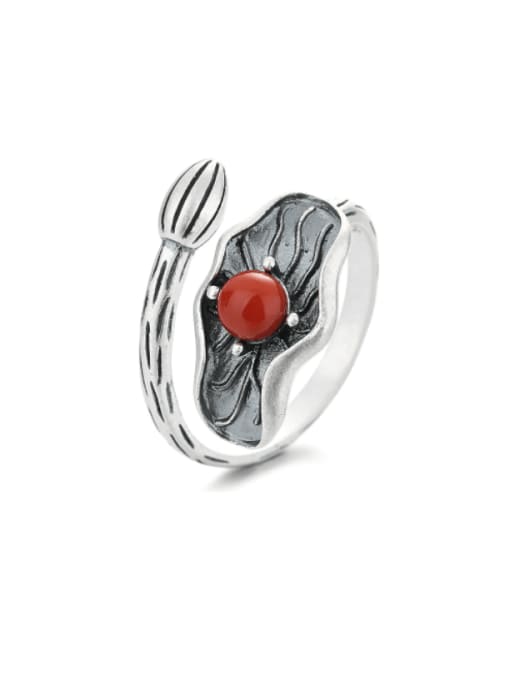 TAIS 925 Sterling Silver Carnelian Flower Vintage Band Ring 3