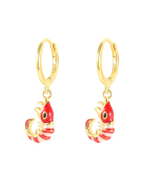 Golden Dripped Shrimp 925 Sterling Silver Enamel Animal Cute Huggie Earring