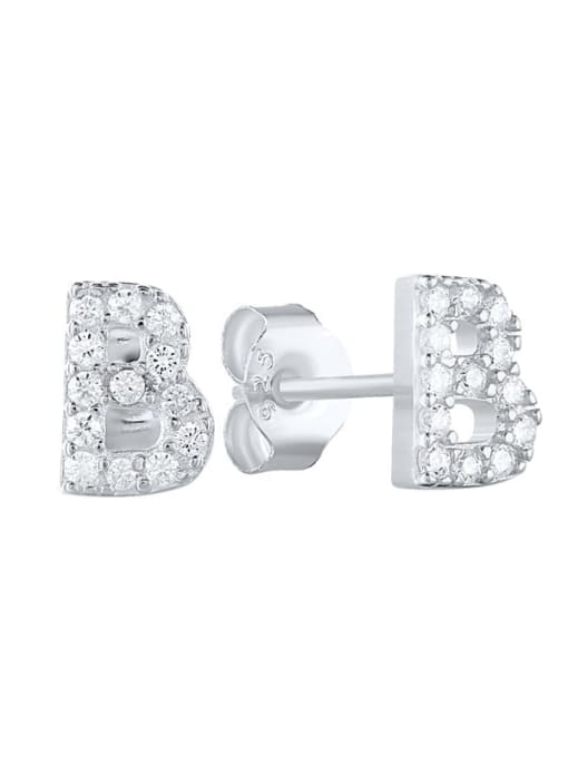 Platinum B 925 Sterling Silver Cubic Zirconia Letter Dainty Stud Earring