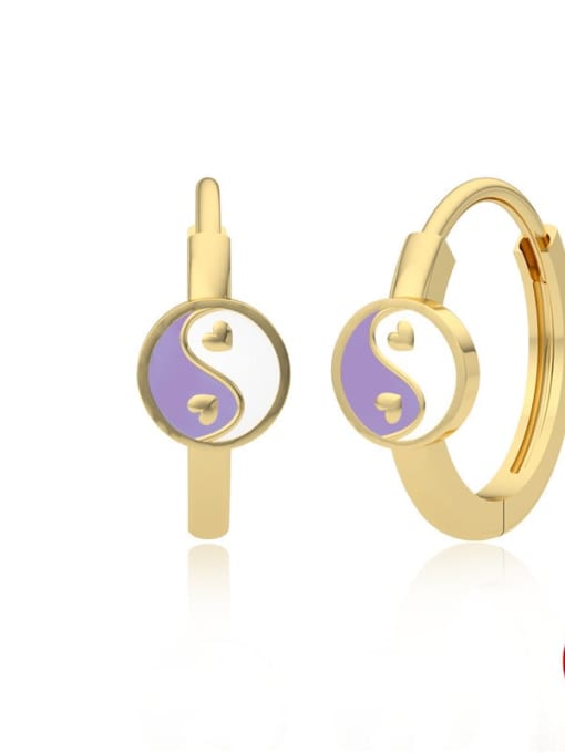Gold Purple 925 Sterling Silver Enamel Geometric Trend Stud Earring