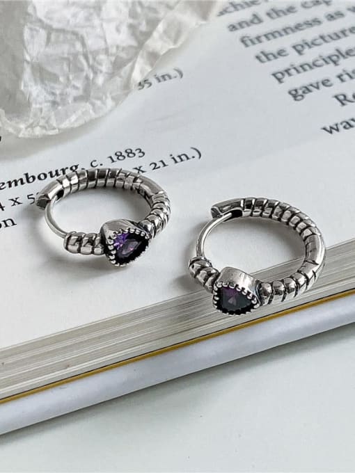 purple 925 Sterling Silver Cubic Zirconia Heart Vintage Huggie Earring