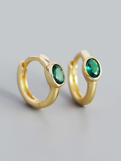 Gold (green stone) 925 Sterling Silver Cubic Zirconia Geometric Minimalist Huggie Earring