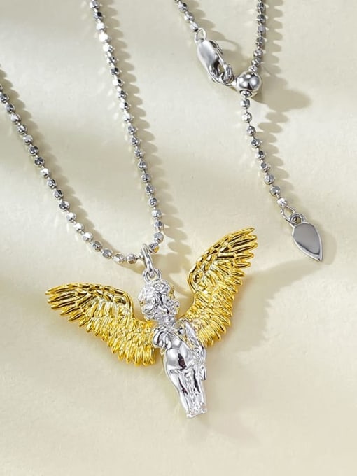 N392 Kissing Little Angel 925 Sterling Silver Angel Vintage Necklace
