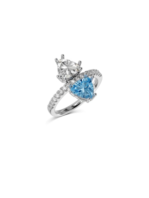 Platinum+ Blue  DY120972 S W BA 925 Sterling Silver Cubic Zirconia Heart Luxury Band Ring