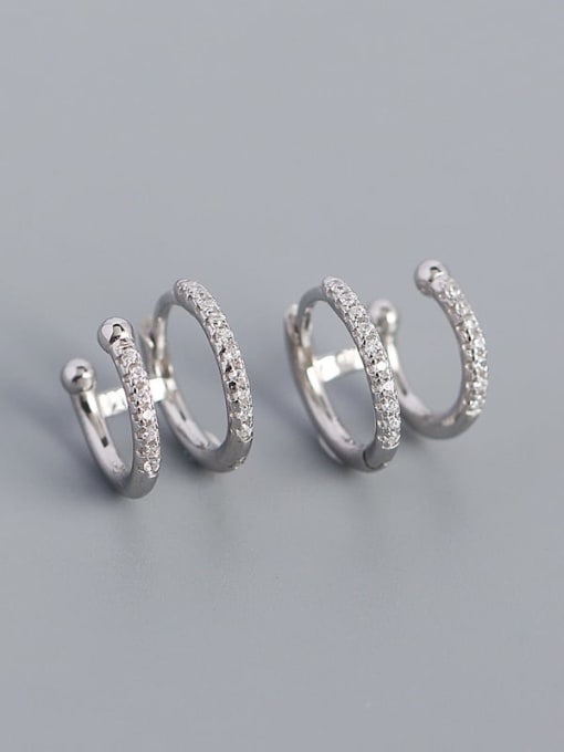 Platinum 925 Sterling Silver Cubic Zirconia Geometric Minimalist Clip Earring