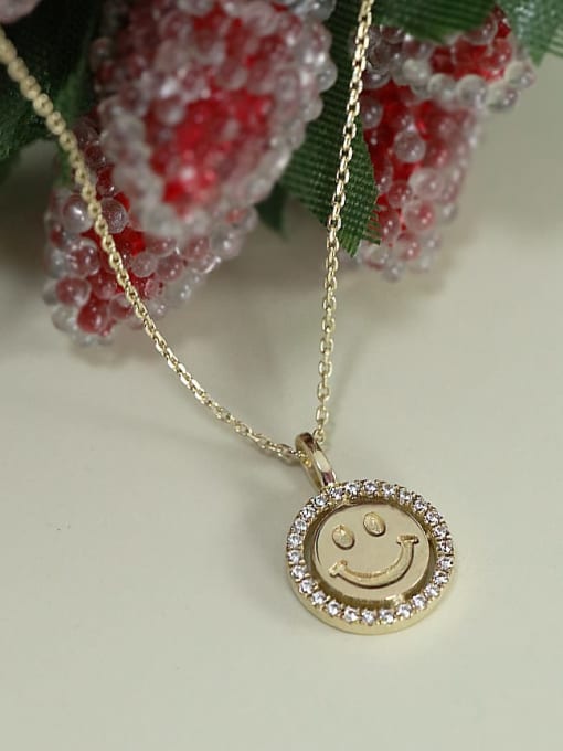 ZEMI 925 Sterling Silver Rhinestone Smiley Minimalist Necklace