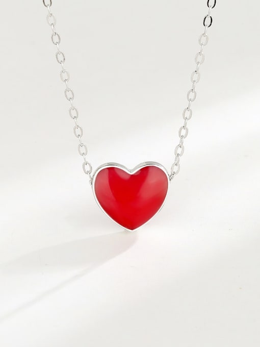 Platinum 925 Sterling Silver Enamel discoloration Heart Minimalist Necklace