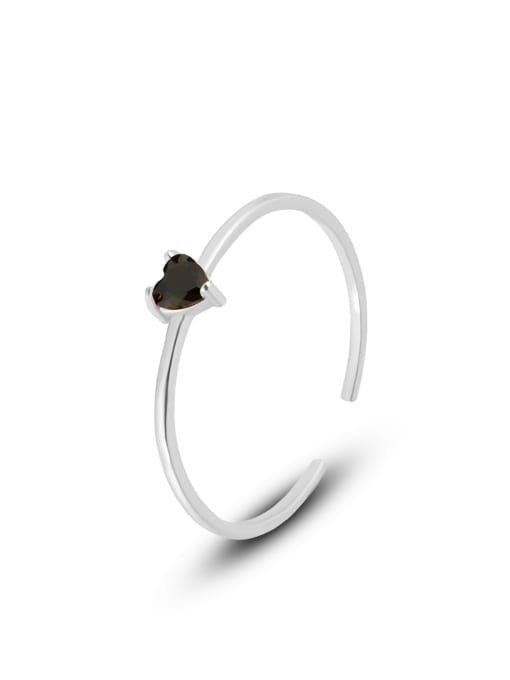 K1430 black zirconium white gold 925 Sterling Silver Cubic Zirconia Heart Minimalist Band Ring