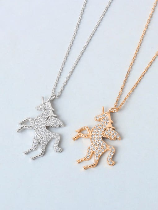 PNJ-Silver 925 Sterling Silver Cubic Zirconia Animal Cute Horse Pendant Necklace 0