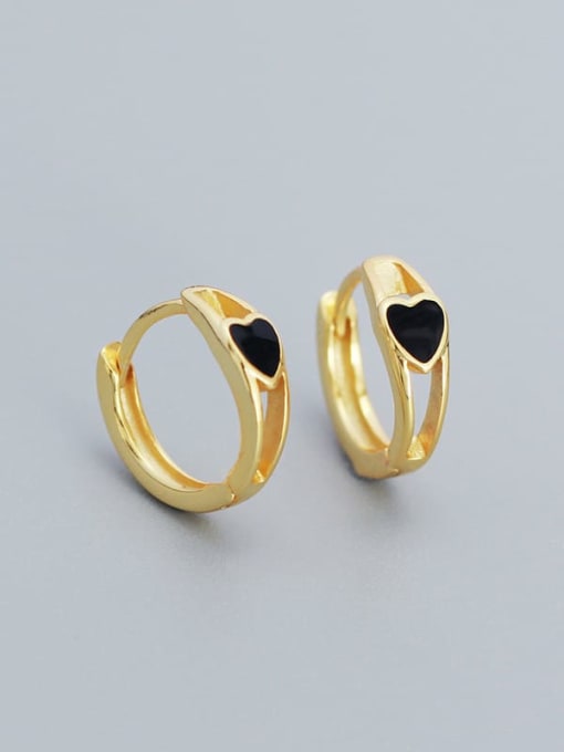 Gold color (black drip oil) 925 Sterling Silver Enamel Geometric Minimalist Huggie Earring