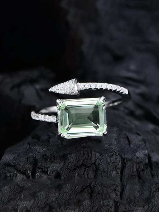 Light green 925 Sterling Silver High Carbon Diamond Geometric Dainty Band Ring