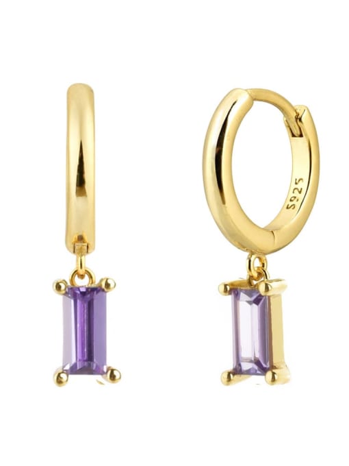 Gold Purple 925 Sterling Silver Geometric Hoop Earring