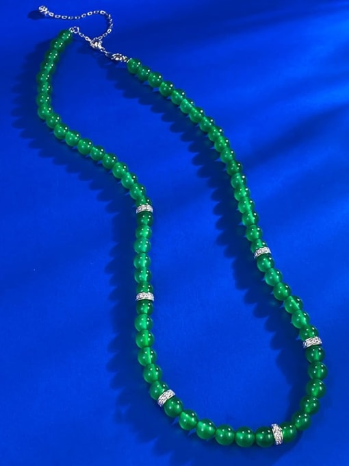 M&J 925 Sterling Silver Jade Vintage Beaded Necklace 1
