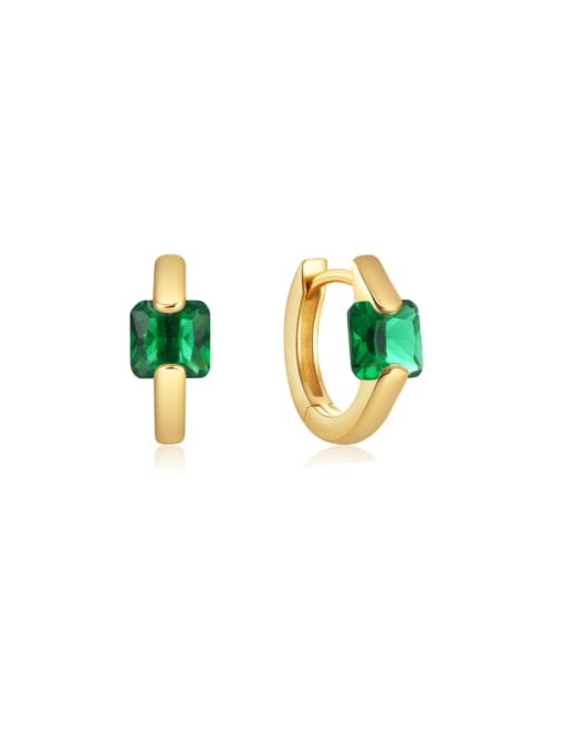 Gold+green 925 Sterling Silver Cubic Zirconia Geometric Dainty Huggie Earring